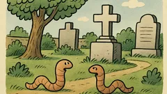 Ανέκδοτο: Δύο σκουλήκια σε νεκροταφείο συζητούν