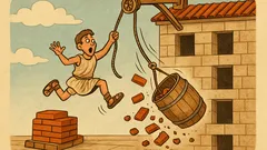 Ανέκδοτο: Ένας κτίστης κατεβάζει τούβλα με τροχαλία